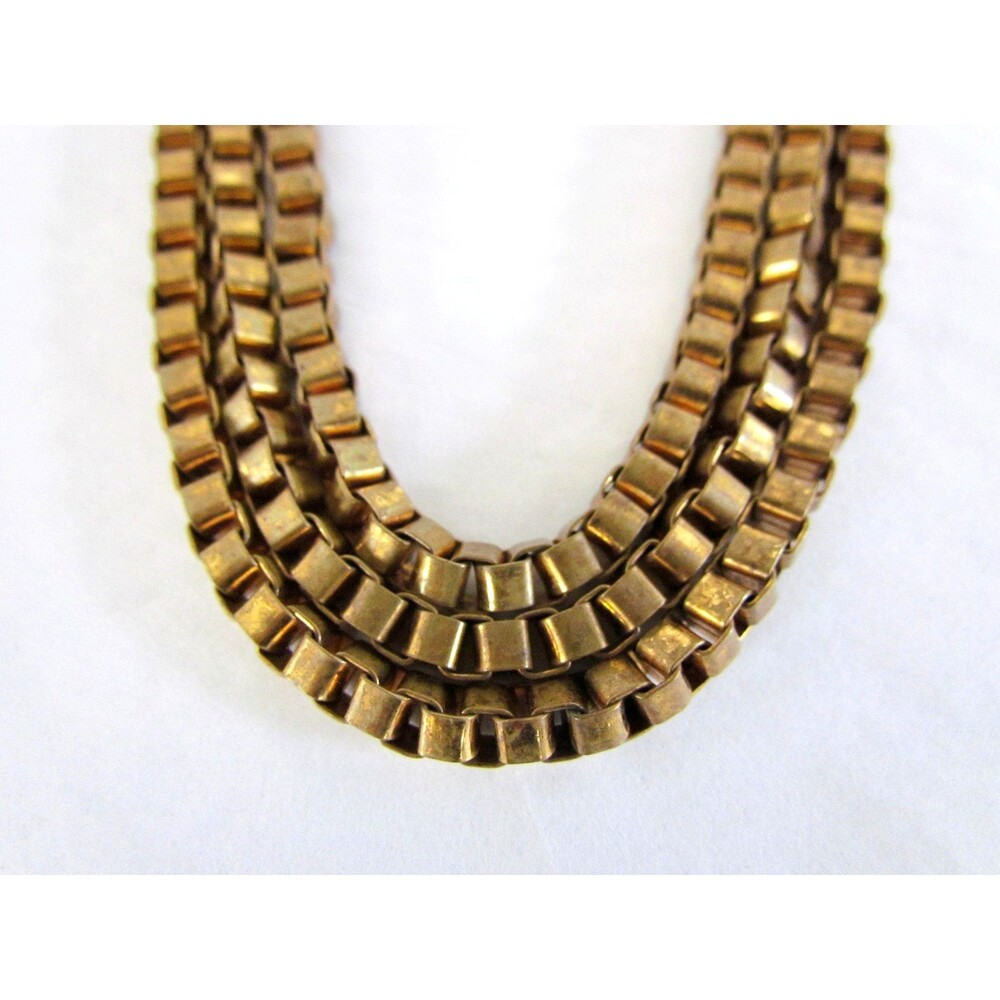 Vintage 1940s 50s Triple Strand Box Chain Necklace Heavy Venetian Links - Picture 2 of 12